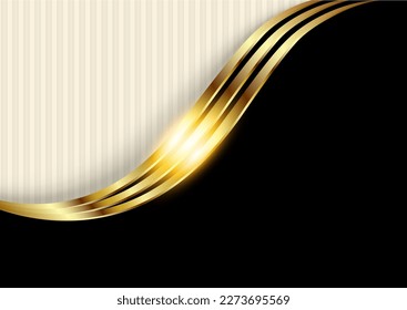 Business elegant background, gold black metallic shiny metal waves design with striped pattern, vector illustration.