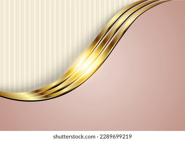 Business elegant background, gold  metallic shiny metal waves design with striped pattern, vector illustration.