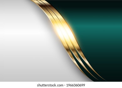 Fondo elegante de negocios, metal dorado plateado con verde oscuro, ilustración vectorial 3D.