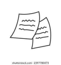 Business element of set in black line design. A black outline depiction of papers, signifying organization and documentation in the business world. Vector illustration.
