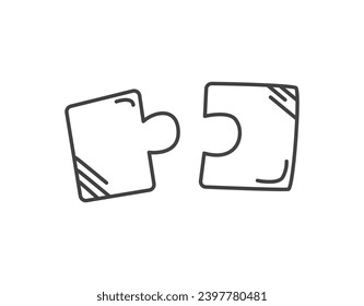 Elemento de negocio de conjunto en diseño de línea negra. Una ilustración negra de las piezas del rompecabezas que se juntan, simbolizando la resolución de problemas y la estrategia en un tema de negocios. Ilustración vectorial.