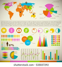 Business element set with template and isolated icon set combined in presentation vector illustration