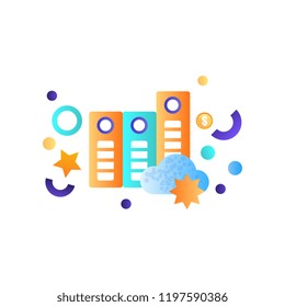 Business elements, data cloud storage, management, finance, strategy, marketing symbols vector Illustration on a white background