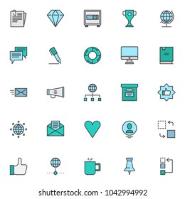 Business elements filled outline icons set, line vector symbol collection, linear colorful pictogram pack. Signs, logo illustration, Set includes icons as document paper clip, diamond, safebox 