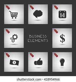 Business elements gray icons set isolated on gray background. Online purchases, chat and bussines icons. Team work and challenge.