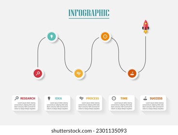 Business elements infographic design template with 5 options or steps. Ready to apply to your workflow layout design, diagram, report, web, creative banner, label. Vector illustration.