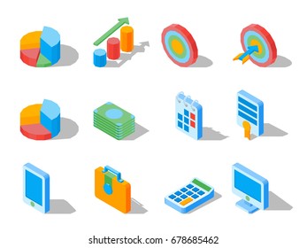 Business elements for web design in three dimensional vector illustrations
