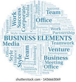 Business Elements word cloud. Collage made with text only.