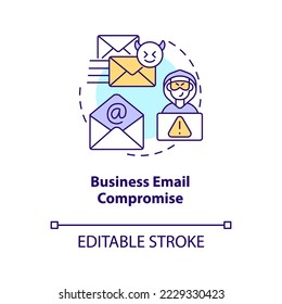 Business email compromise concept icon. Spoof account. Digital scam. Cyber criminals abstract idea thin line illustration. Isolated outline drawing. Editable stroke. Arial, Myriad Pro-Bold fonts used