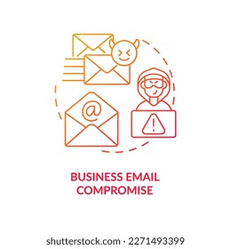 Business email compromise red gradient concept icon. Spoof account. Cyber criminals. Hacker hazard abstract idea thin line illustration. Isolated outline drawing. Myriad Pro-Bold font used