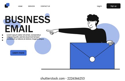 Business email and man holding envelope vector illustration concept. Internet message and contact letter. Send online newsletter and network correspondence document. Service notification content