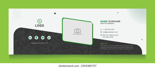 business email signature vector template. modern horizontal e-mail layout for personal or corporate branding. creative electronic mail on white background black shape elegant design