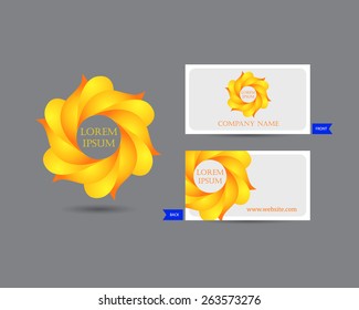 Business emblem icon wreath of golden leaves and business cards