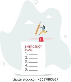 Business emergency plan, checklist to do when disaster happen to continue business and build resilience concept. character life .