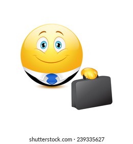 Business emoticon holding on a white background