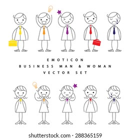 business emoticon line vector set