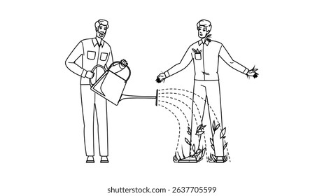 business employee development vector. work company, team growth, human training business employee development character. people black line pencil drawing illustration