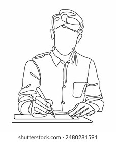  Business employee holding pen and notebook taking notes, Checklist. Template for your design works. Vector illustration.