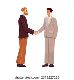 Business Employee Man Character Handshaking Engaged in Office Work Vector Illustration