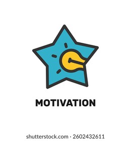 business employee motivation icon, blue star and yellow light bulb with grey outline.