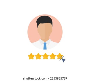 Habilidades de Empleados Empresariales, Icono de Evaluación Estrella. Empleado masculino. Tasa de retención del cliente. Icono de habilidades y mejor, favorito, símbolo de calificación. Trabajo de los empleados, diseño de vectores de estrategia empresarial e ilustración.