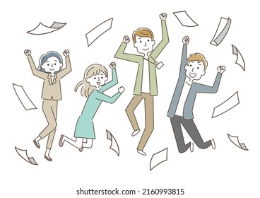Business employee who jumps with a smile