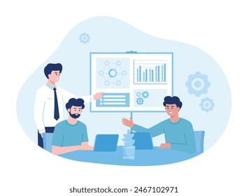 business employees meeting or teamwork training teaching trending concept flat illustration