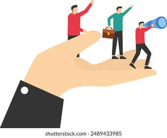 business employees pointing to the same goal in corporate hands. Company culture or employees share the same values, goals and attitudes to form the organization and concept of company success.