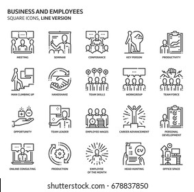 Business And Employees Related, Pixel Perfect, Editable Stroke, Up Scalable Vector Icon Set. 