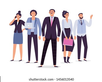 Business employees team. Teamwork leadership, success executive employee and office people group. Partnership working, corporate teamwork colleagues character vector illustration