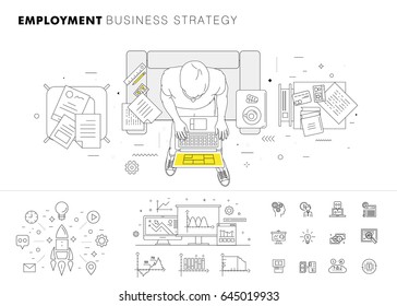 Business employment big Modern set layouts. Thin icons of manage. Team work strategy. Original pack with linear pictogram collection. Professional model coaching.
Smart office element for web design.