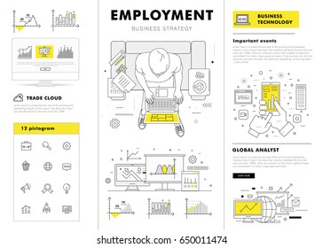 Business employment big Modern set layouts. Thin icons of manage. Team work strategy. Original pack with linear pictogram collection. Professional model coaching.
Smart office element for web design.
