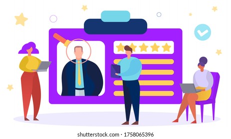 Business employment, hr job vector illustration. Human people character hiring and recruiting concept. Flat person man resume for recruitment at work, make career in cartoon company.