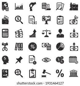 Business And Enterprise Icons. Black Scribble Design. Vector Illustration.