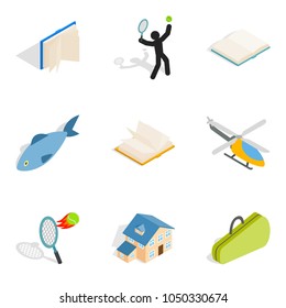 Business entertainment icons set. Isometric set of 9 business entertainment vector icons for web isolated on white background