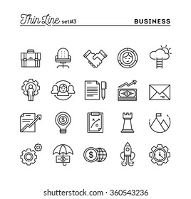 Business, Entrepreneurship, Teamwork, Goals And More, Thin Line Icons Set, Vector Illustration