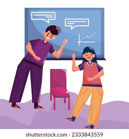 Business environment concept with pair of characters working on dashboard Vector