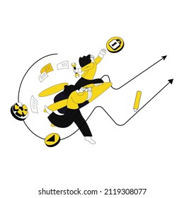 business environment. Work on speeding up processes. Finance, economics, banking, success, personal security concept infographic illustration. Development and development of mobile applications.