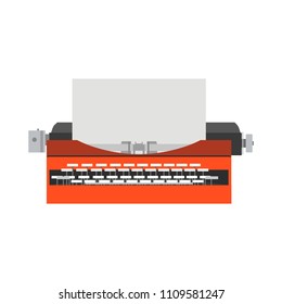 Business equipment typewriter document illustration vintage work. Old flat metal style technology machine vector. Communication art retro. Storytelling literature novel icons. Blogger office.