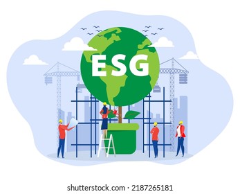 Business ESG Or Ecology Problem Concept, Business Invest Energy Sources. Preserving Resources Of Planet. Cartoon Modern Flat Vector Illustration