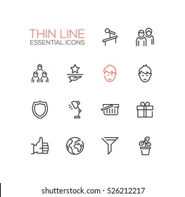 Business Essential - modern vector simple thin line design icons set. 