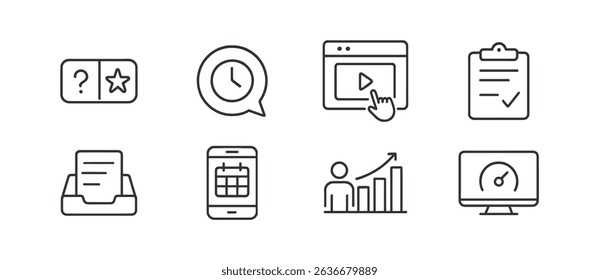 Business essentials icon set. linear icons for office, productivity, and communication