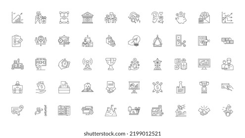 Business essentials ideas, linear icons, line signs set, vector collection