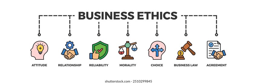 Código de ilustração vetorial de ícone da web com ícone de atitude, relacionamento, confiabilidade, moralidade, escolha, lei de negócios e acordo