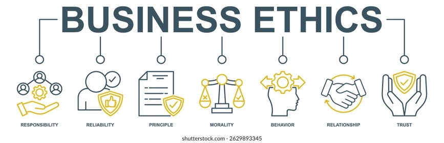 Business ethics banner web icon vector illustration concept for web and print with an icon of responsibility, reliability, principle, morality, behavior, relationship, and trust