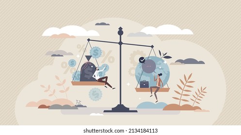 Business ethics as company moral aspect over finance tiny person concept. Correct social responsibility and respect for nature or environment vector illustration. Cooperative justice policy principles - Shutterstock ID 2134184113