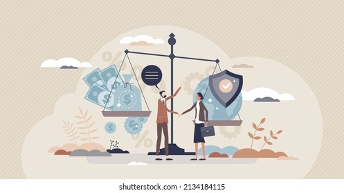 Business Ethics As Company Moral Aspect Over Finance Tiny Person Concept. Correct Social Responsibility And Respect For Nature Or Environment Vector Illustration. Cooperative Justice Policy Principles