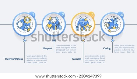 Business ethics components circle infographic template. Trustworthiness. Data visualization with 4 steps. Editable timeline info chart. Workflow layout with line icons. Lato-Bold, Regular fonts used
