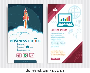 Business Ethics and concept background with rocket. Project Business Ethics concepts and Set of Banners. Vector Illustration. Eps10 Format.
