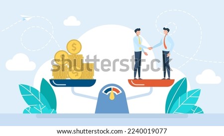 Business ethics concept. Principles and rules of company, responsible business. Balance between partnership and money Moral aspect over finance. Partnership and collaboration. Vector illustration
